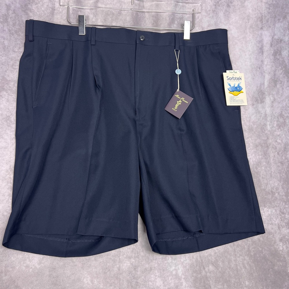 Alan Flusser Golf Shorts Mens 42W Navy Blue New Pleated Sorbtek Wicking No‎ Iron